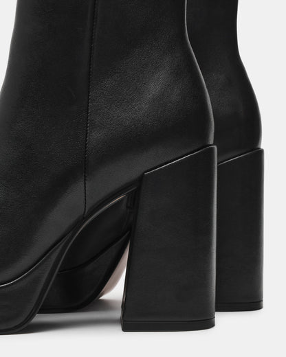 Steve Madden TYRA Black Leather Platform Block Heel Women's Ankle Boot