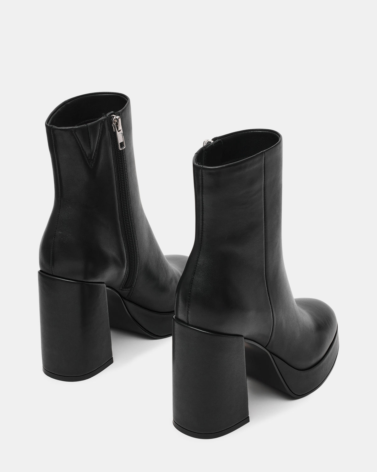 Steve Madden TYRA Black Leather Platform Block Heel Women's Ankle Boot
