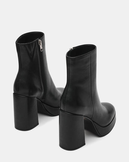 Steve Madden TYRA Black Leather Platform Block Heel Women's Ankle Boot