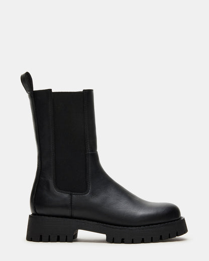 Steve Madden LOWA Black Leather Lug Chelsea Platform Women's Ankle Boot