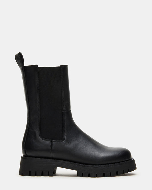Steve Madden LOWA Black Leather Lug Chelsea Platform Women's Ankle Boot