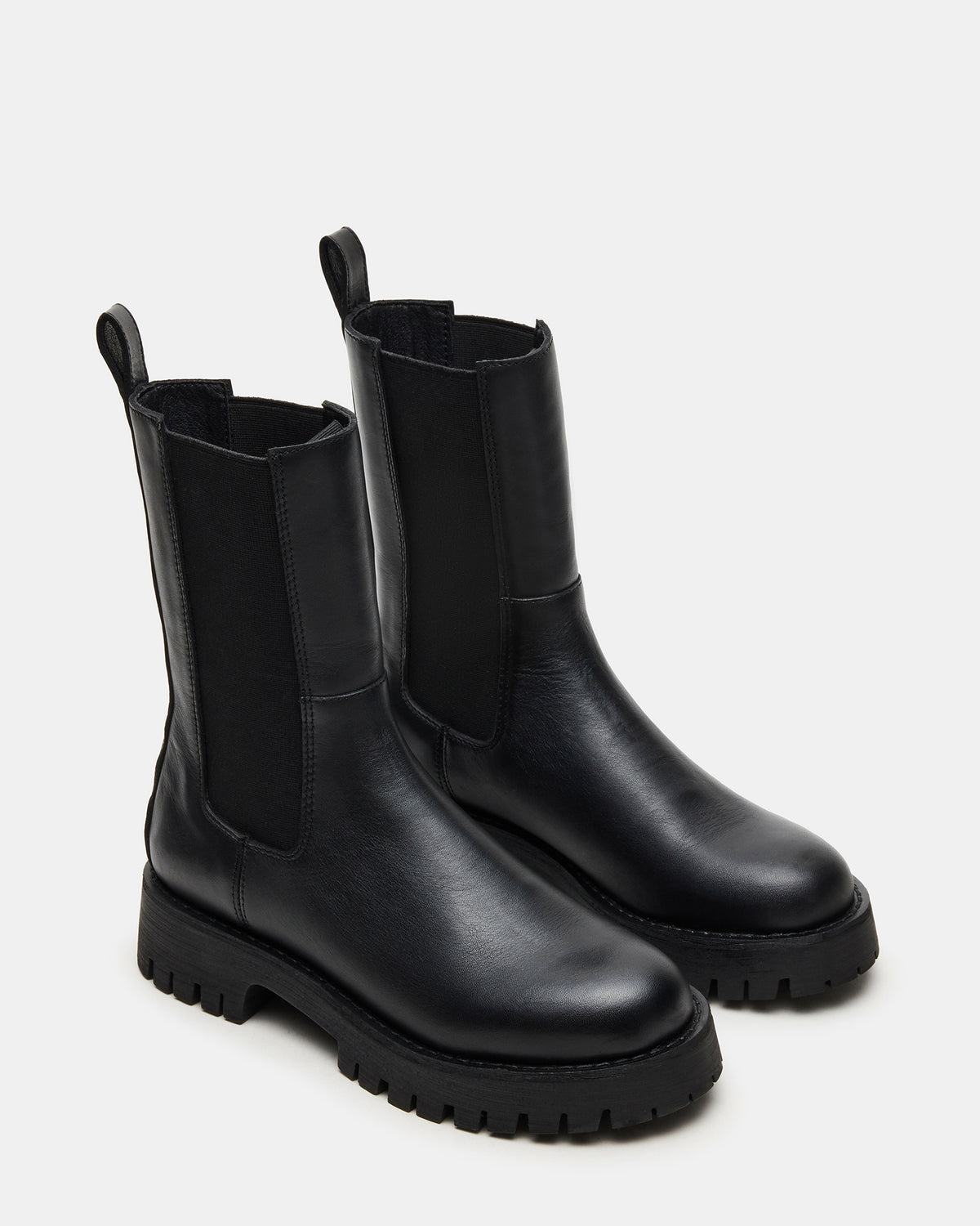Steve Madden LOWA Black Leather Lug Chelsea Platform Women's Ankle Boot