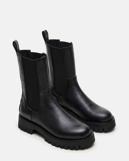 Steve Madden LOWA Black Leather Lug Chelsea Platform Women's Ankle Boot