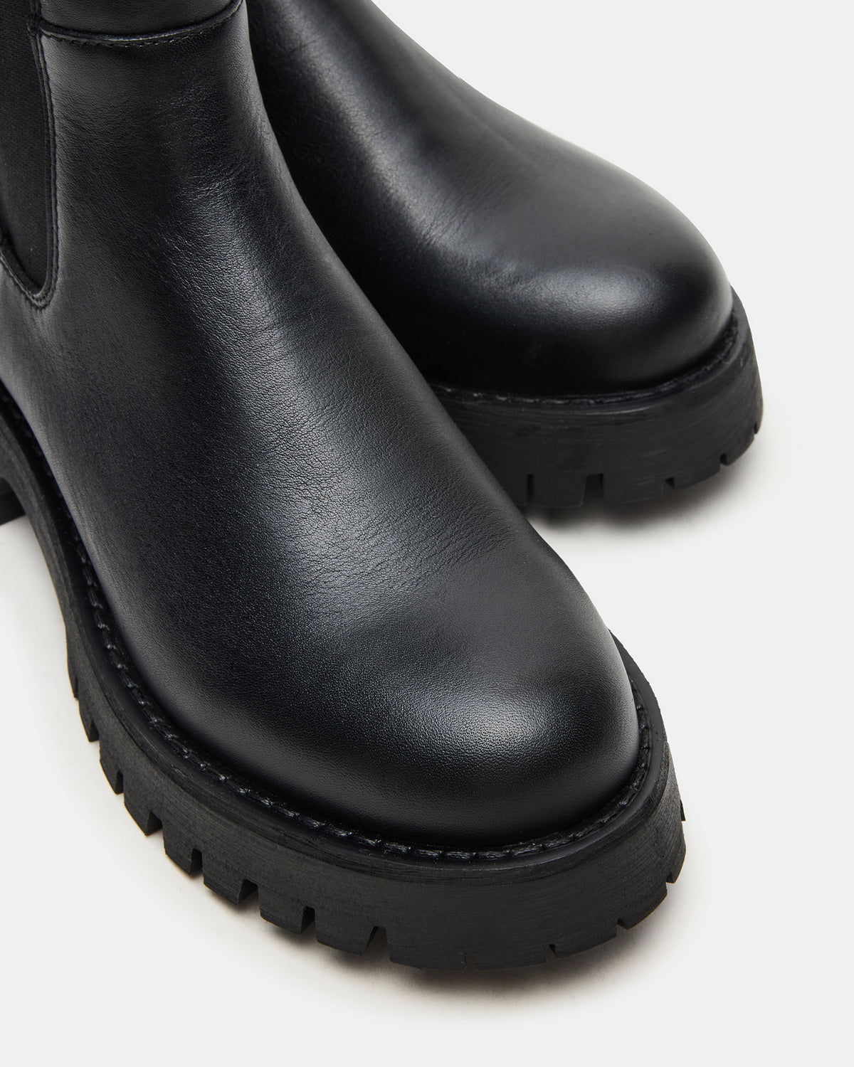 Steve Madden LOWA Black Leather Lug Chelsea Platform Women's Ankle Boot