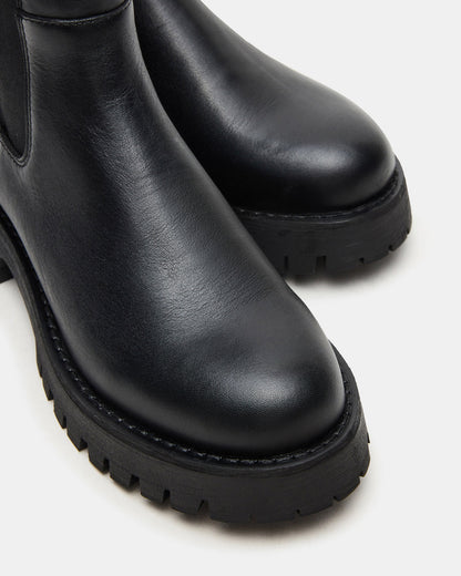 Steve Madden LOWA Black Leather Lug Chelsea Platform Women's Ankle Boot