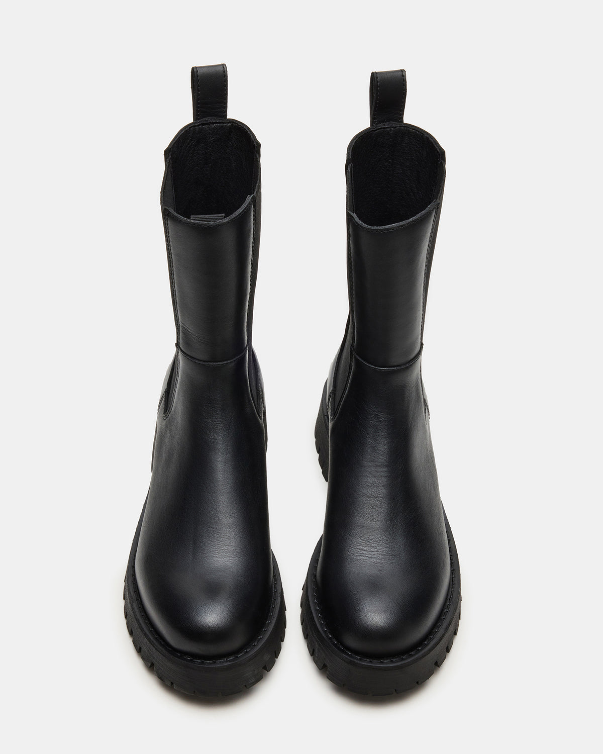 Steve Madden LOWA Black Leather Lug Chelsea Platform Women's Ankle Boot