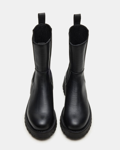 Steve Madden LOWA Black Leather Lug Chelsea Platform Women's Ankle Boot