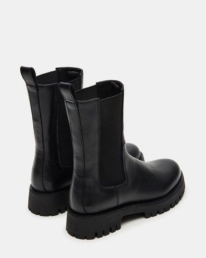 Steve Madden LOWA Black Leather Lug Chelsea Platform Women's Ankle Boot