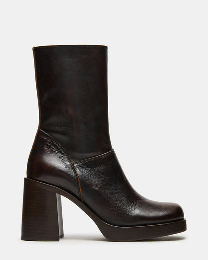 Steve Madden FUSION Brown Distressed Square-Toe Block Heel Women's Ankle Boot