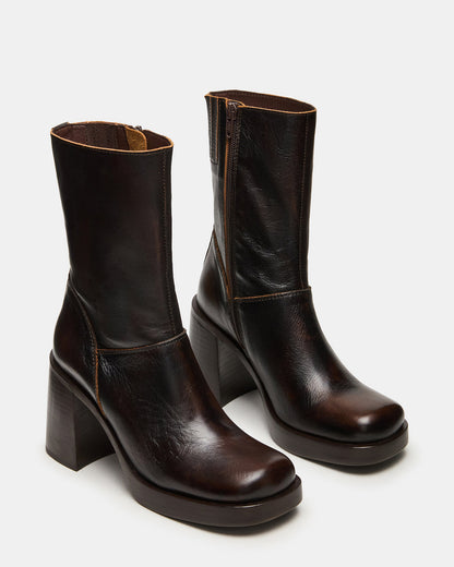 Steve Madden FUSION Brown Distressed Square-Toe Block Heel Women's Ankle Boot