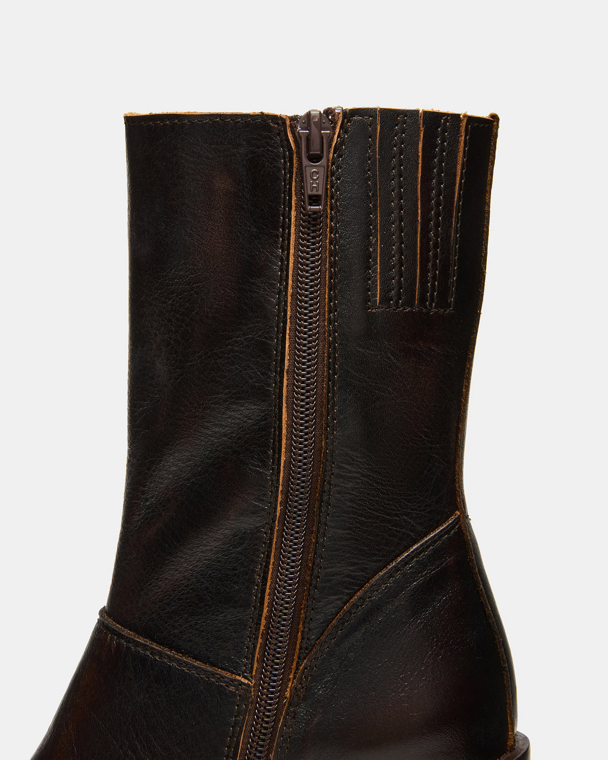 Steve Madden FUSION Brown Distressed Square-Toe Block Heel Women's Ankle Boot