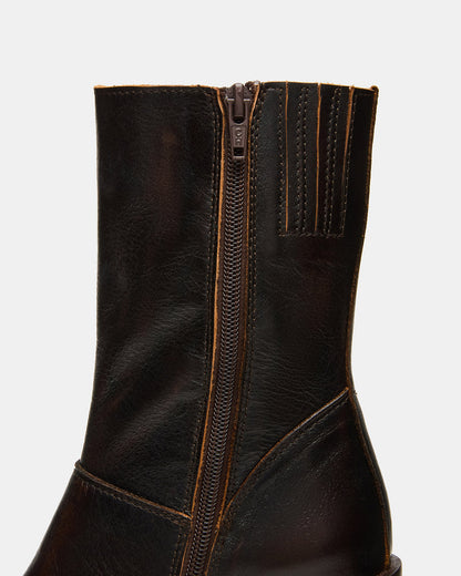 Steve Madden FUSION Brown Distressed Square-Toe Block Heel Women's Ankle Boot