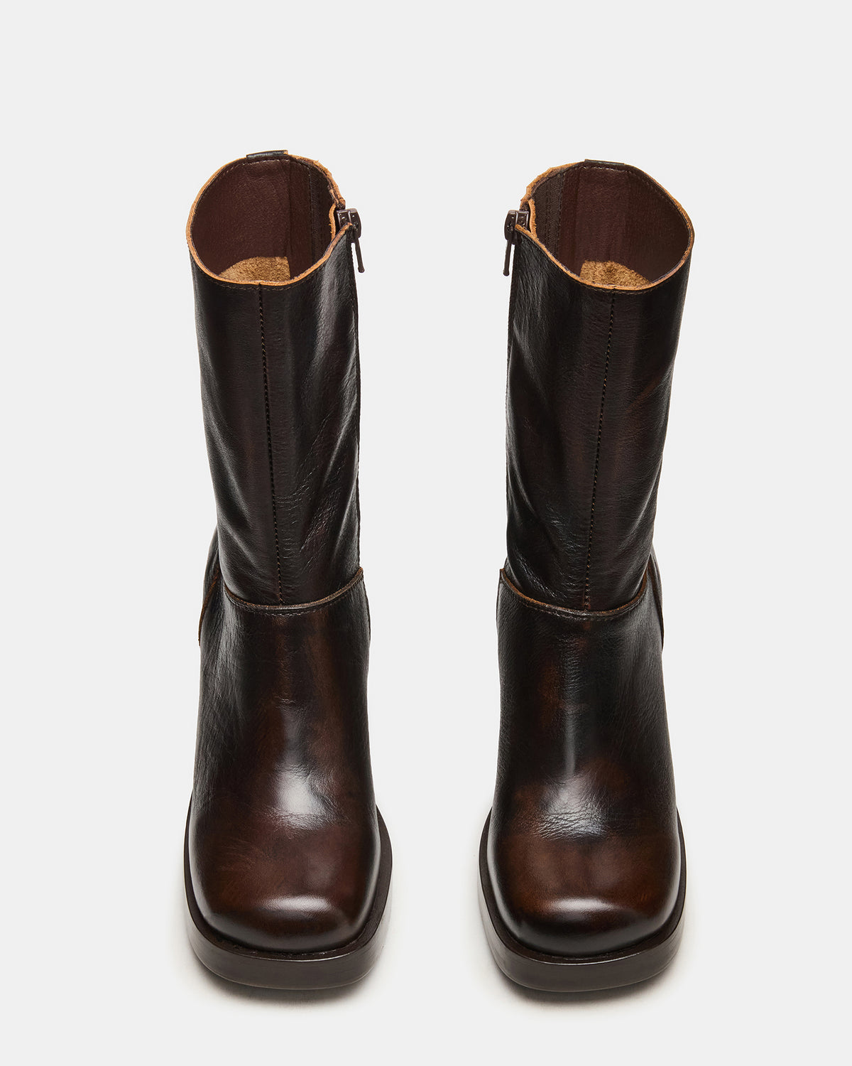 Steve Madden FUSION Brown Distressed Square-Toe Block Heel Women's Ankle Boot