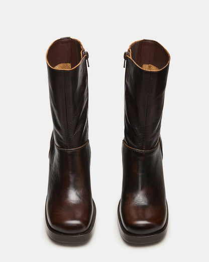 Steve Madden FUSION Brown Distressed Square-Toe Block Heel Women's Ankle Boot
