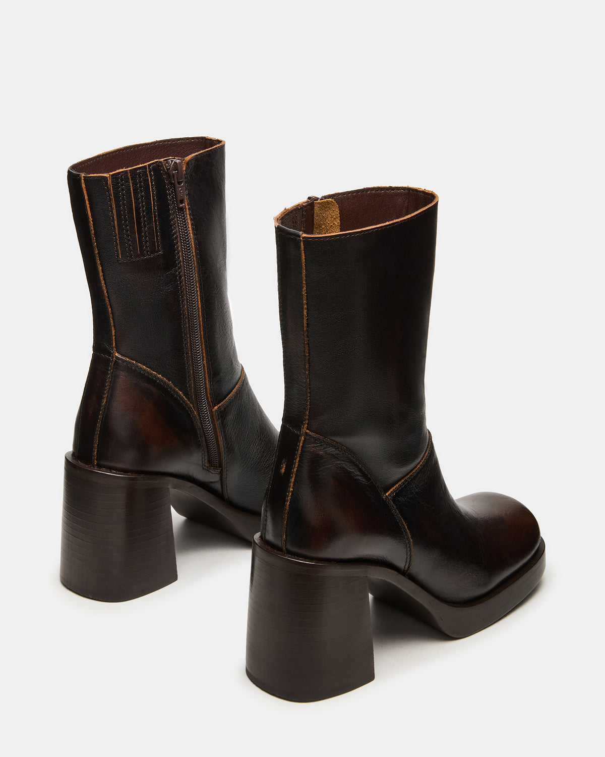 Steve Madden FUSION Brown Distressed Square-Toe Block Heel Women's Ankle Boot
