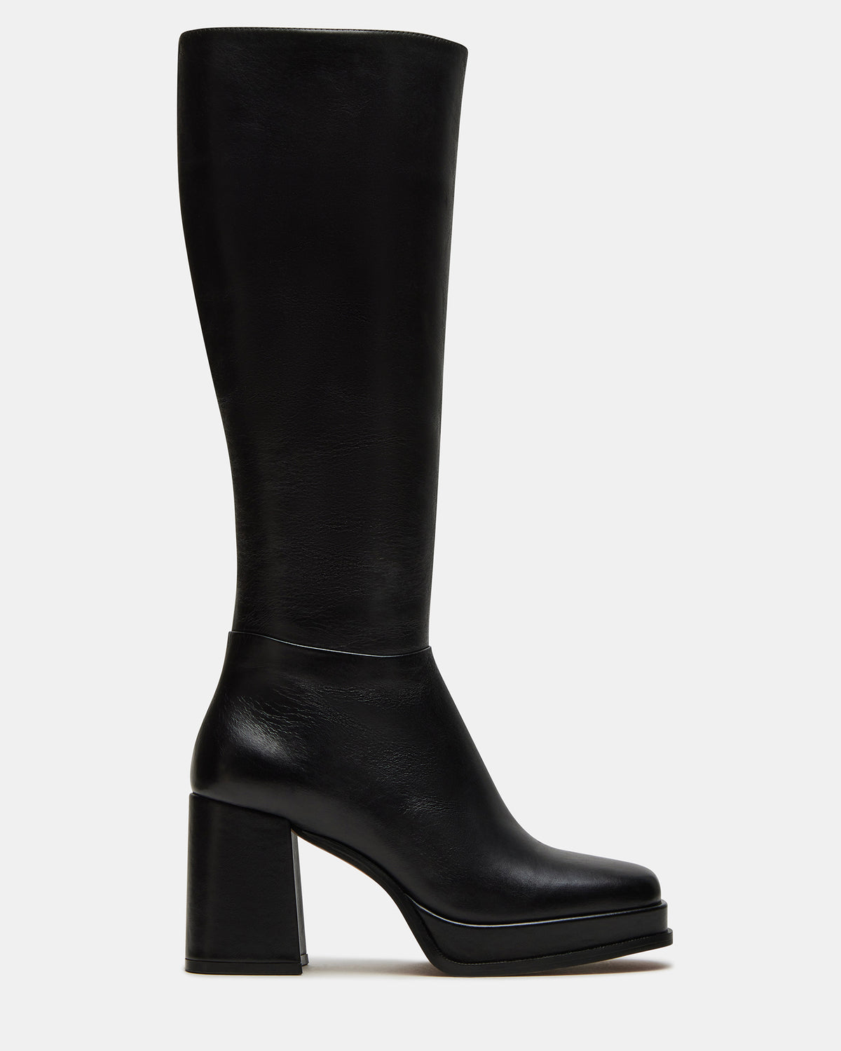 Steve Madden MYSTERY Black Leather Women's Block Heel Platform Boot