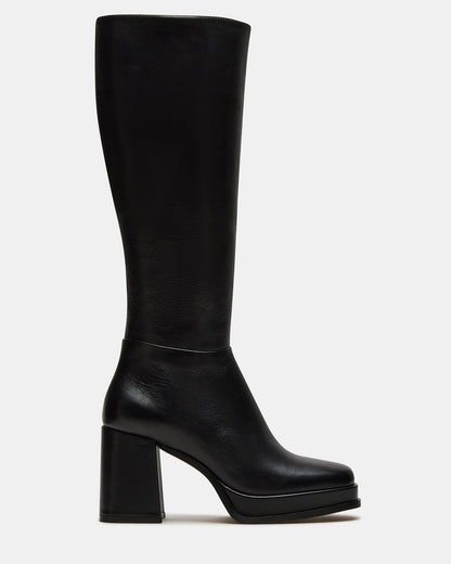 Steve Madden MYSTERY Black Leather Women's Block Heel Platform Boot