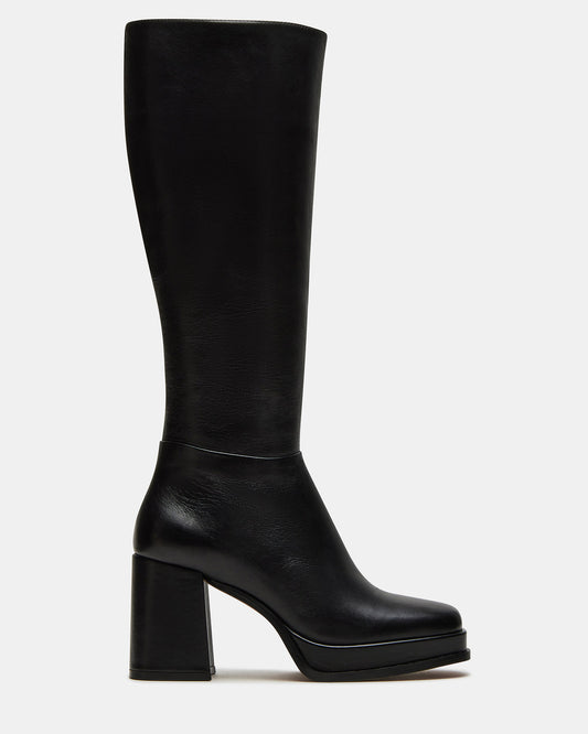 Steve Madden MYSTERY Black Leather Women's Block Heel Platform Boot