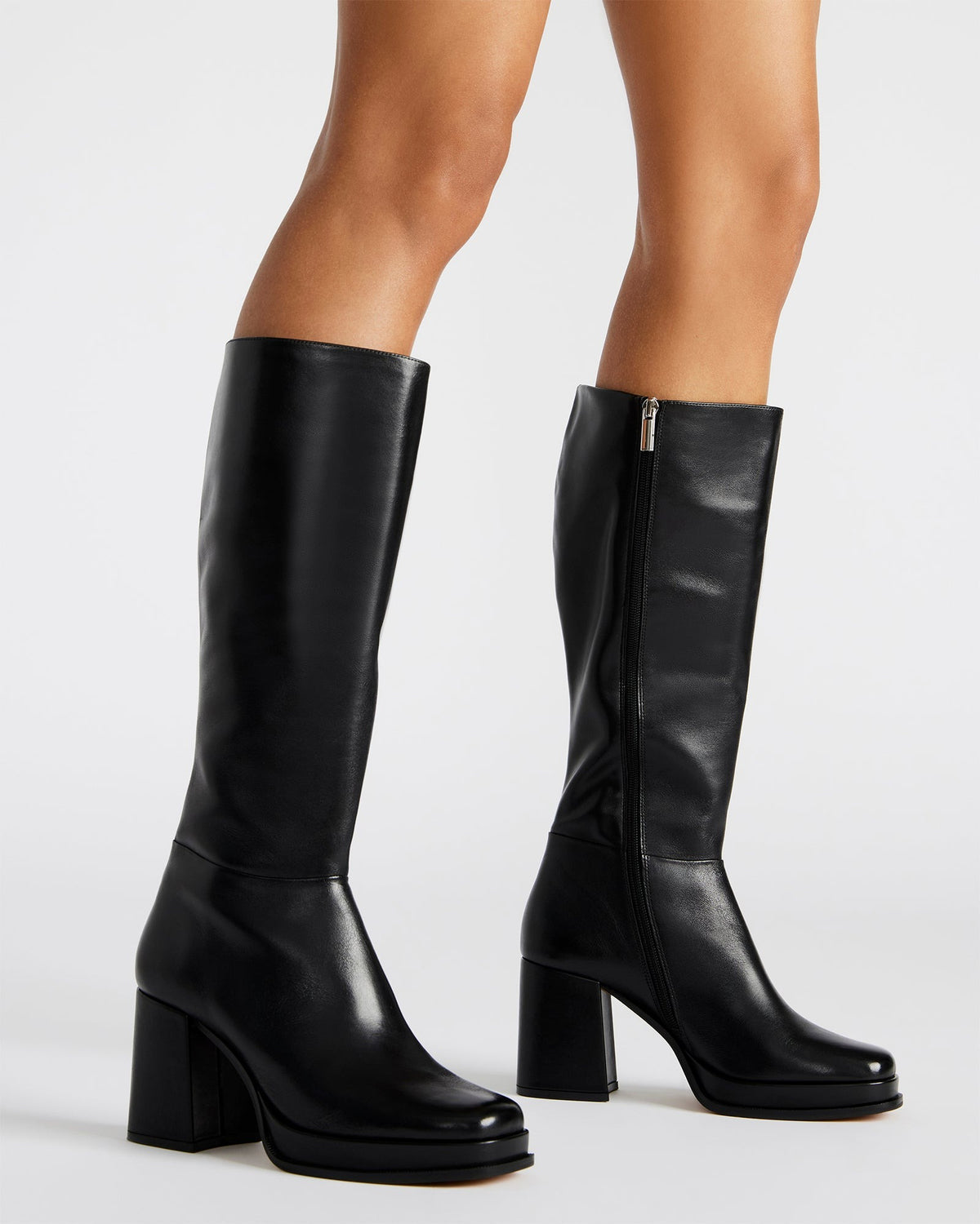 Steve Madden MYSTERY Black Leather Women's Block Heel Platform Boot