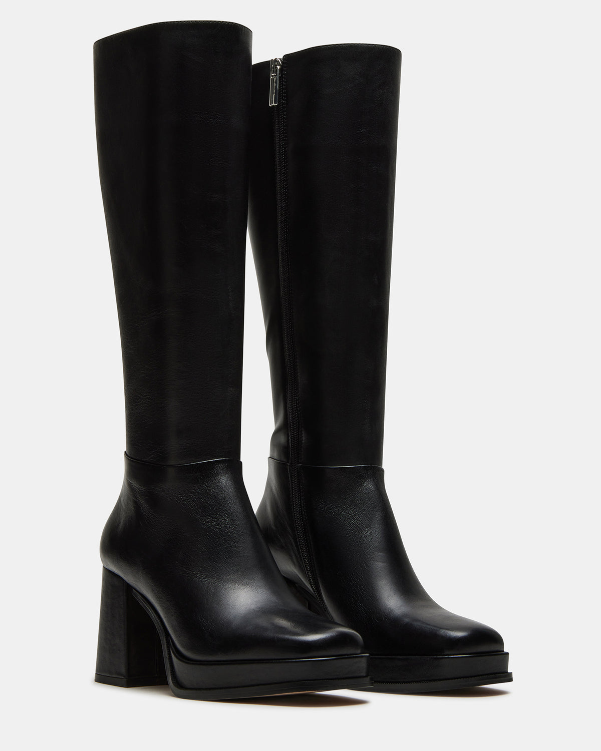 Steve Madden MYSTERY Black Leather Women's Block Heel Platform Boot