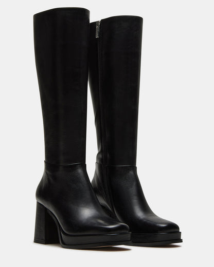 Steve Madden MYSTERY Black Leather Women's Block Heel Platform Boot