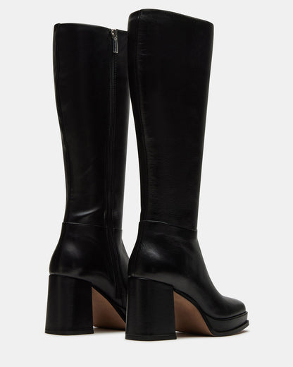 Steve Madden MYSTERY Black Leather Women's Block Heel Platform Boot