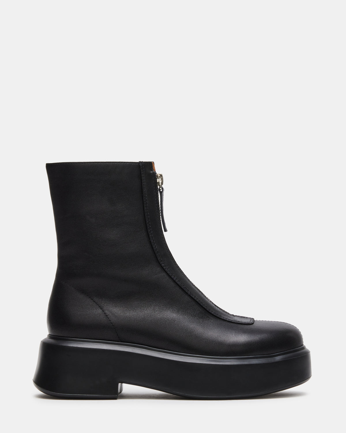 Steve Madden JONES Black Leather Zipper Lug Women's Ankle Boot