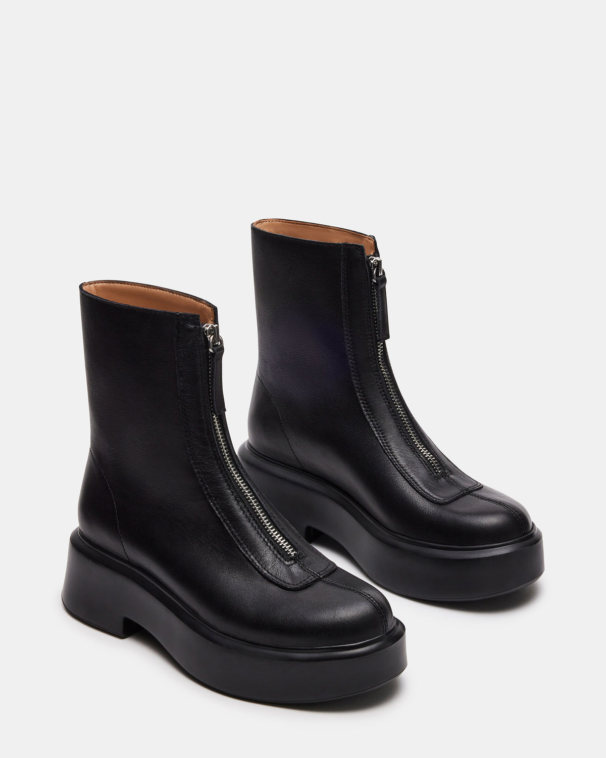 Steve Madden JONES Black Leather Zipper Lug Women's Ankle Boot