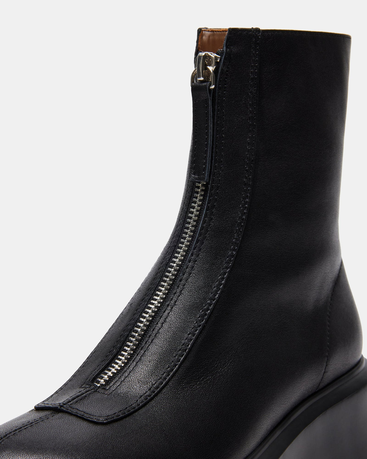 Steve Madden JONES Black Leather Zipper Lug Women's Ankle Boot