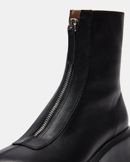 Steve Madden JONES Black Leather Zipper Lug Women's Ankle Boot