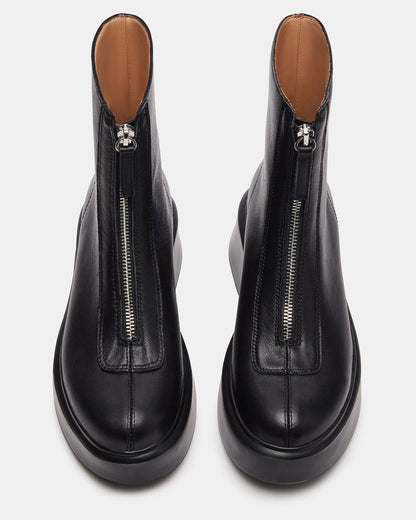 Steve Madden JONES Black Leather Zipper Lug Women's Ankle Boot