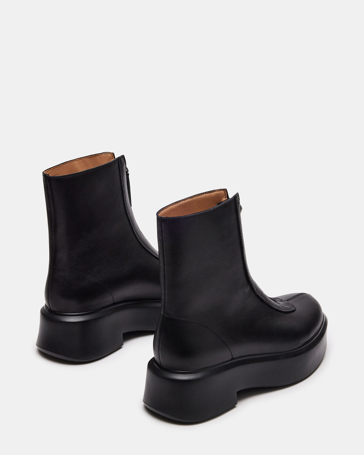 Steve Madden JONES Black Leather Zipper Lug Women's Ankle Boot