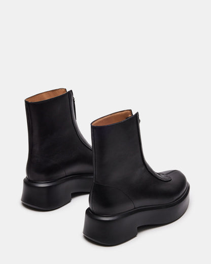 Steve Madden JONES Black Leather Zipper Lug Women's Ankle Boot