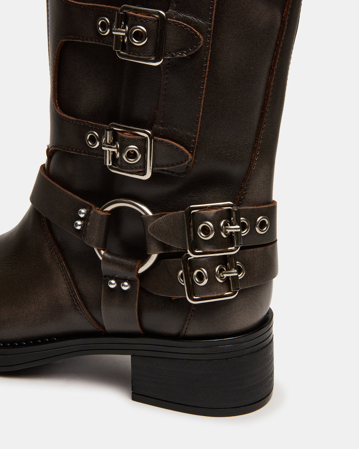 Steve Madden ROCKY Brown Distressed Wide Calf Knee-High Moto Women's Boot