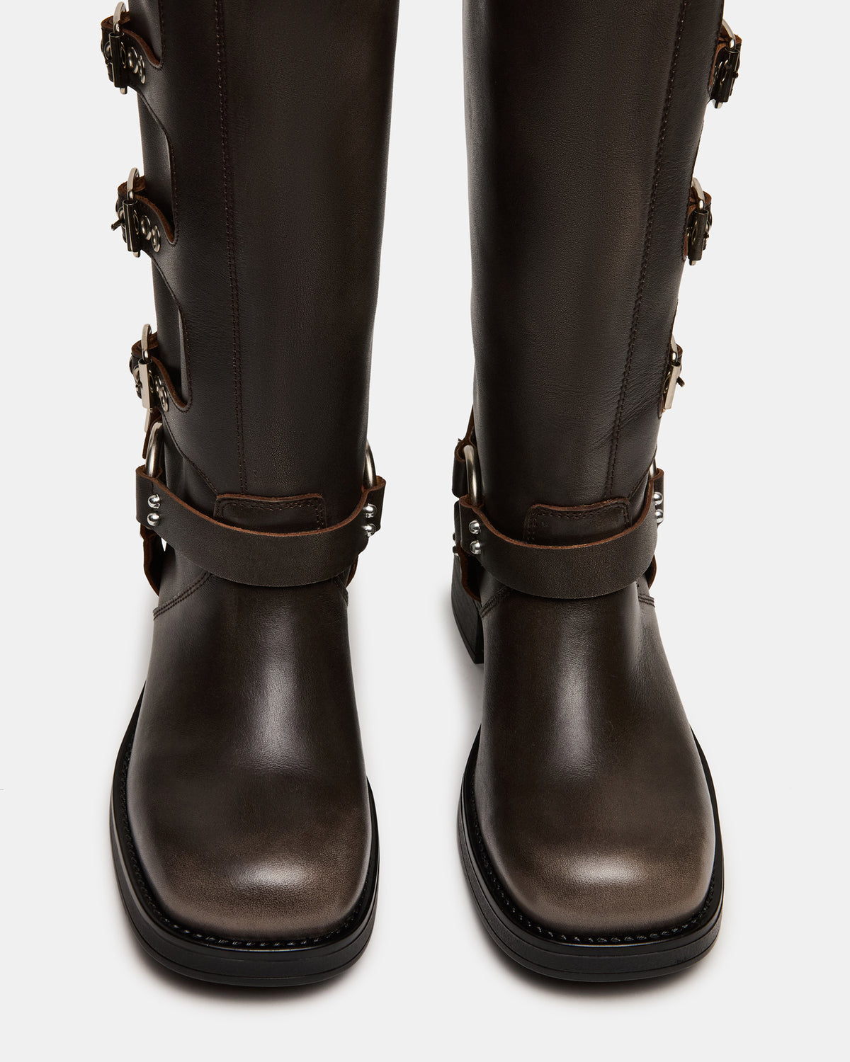 Steve Madden ROCKY Brown Distressed Wide Calf Knee-High Moto Women's Boot