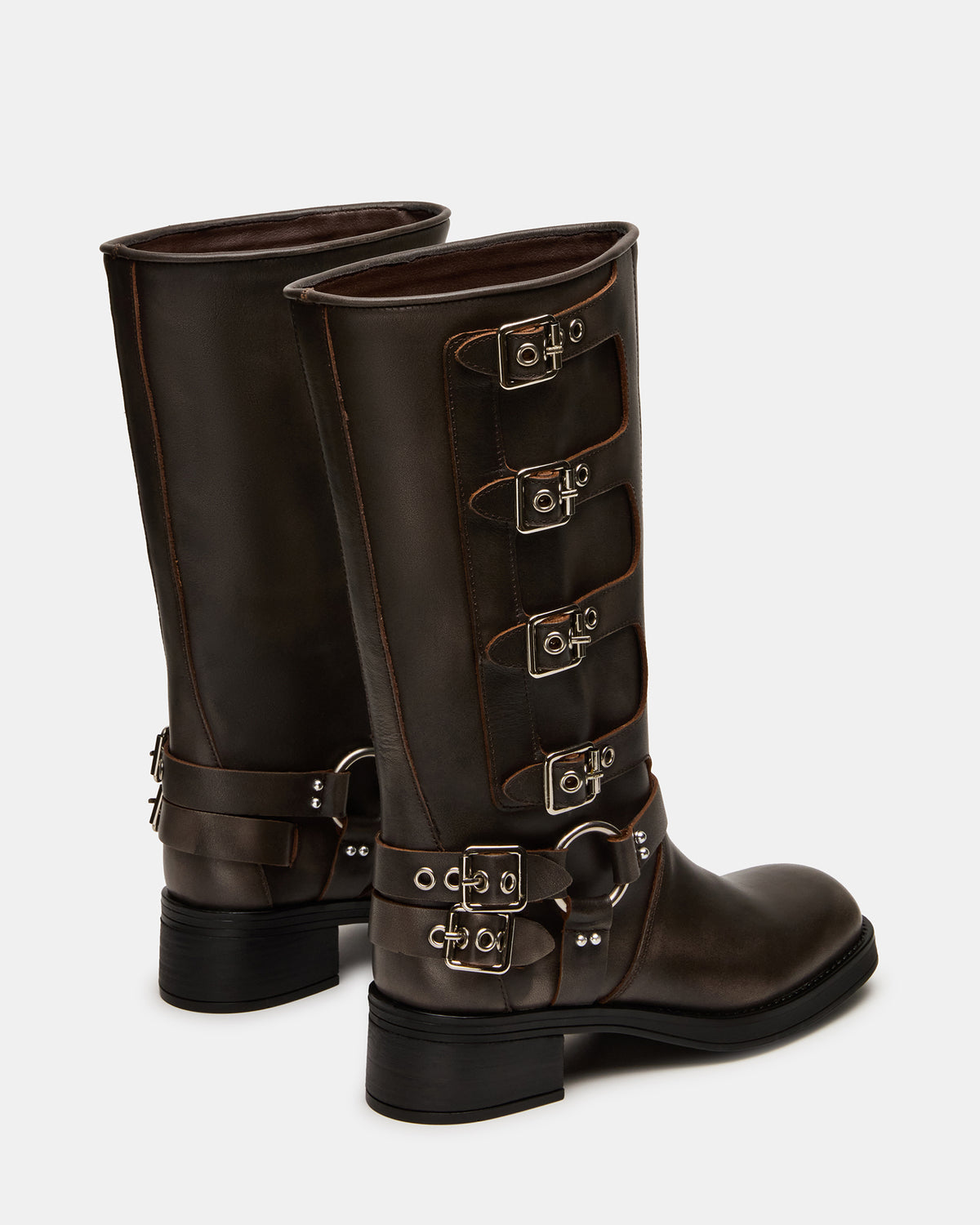 Steve Madden ROCKY Brown Distressed Wide Calf Knee-High Moto Women's Boot