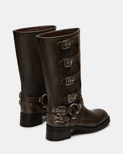 Steve Madden ROCKY Brown Distressed Wide Calf Knee-High Moto Women's Boot
