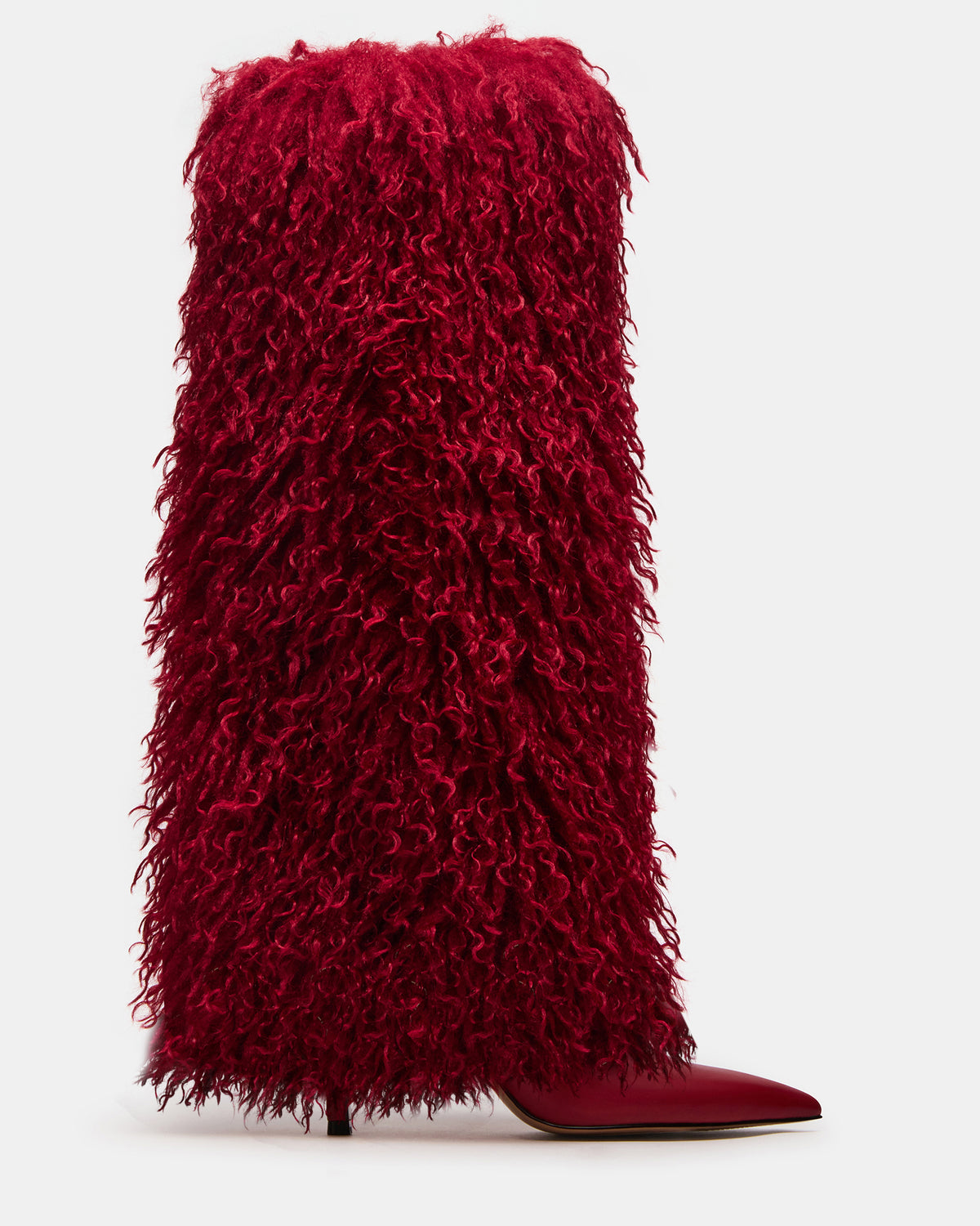 Steve Madden ICON Red Pointed-Toe Faux Fur Knee-High Stiletto Heel Women's Boot