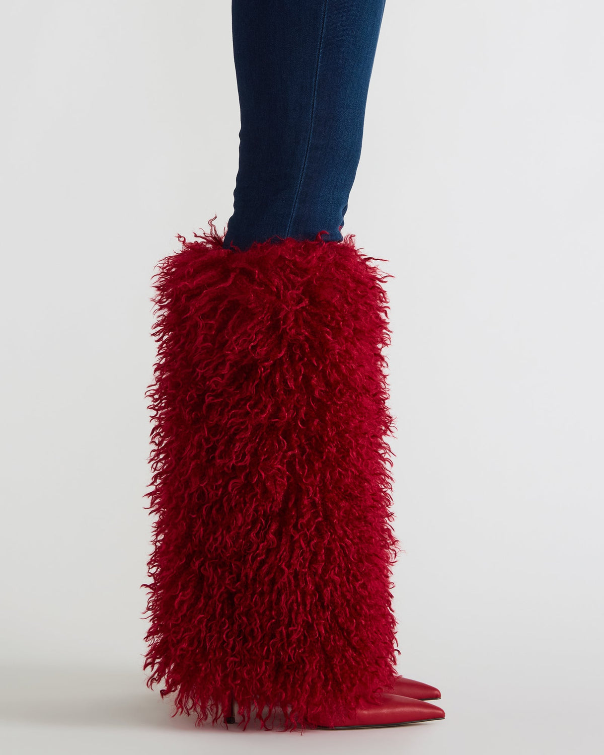Steve Madden ICON Red Pointed-Toe Faux Fur Knee-High Stiletto Heel Women's Boot