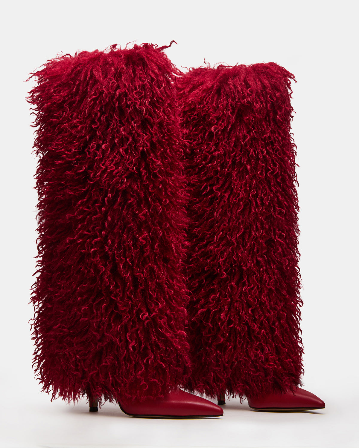 Steve Madden ICON Red Pointed-Toe Faux Fur Knee-High Stiletto Heel Women's Boot