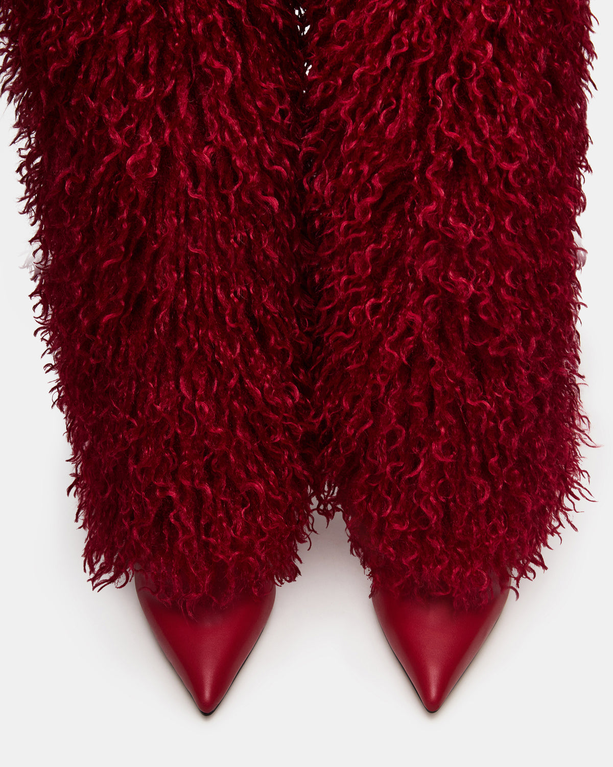 Steve Madden ICON Red Pointed-Toe Faux Fur Knee-High Stiletto Heel Women's Boot