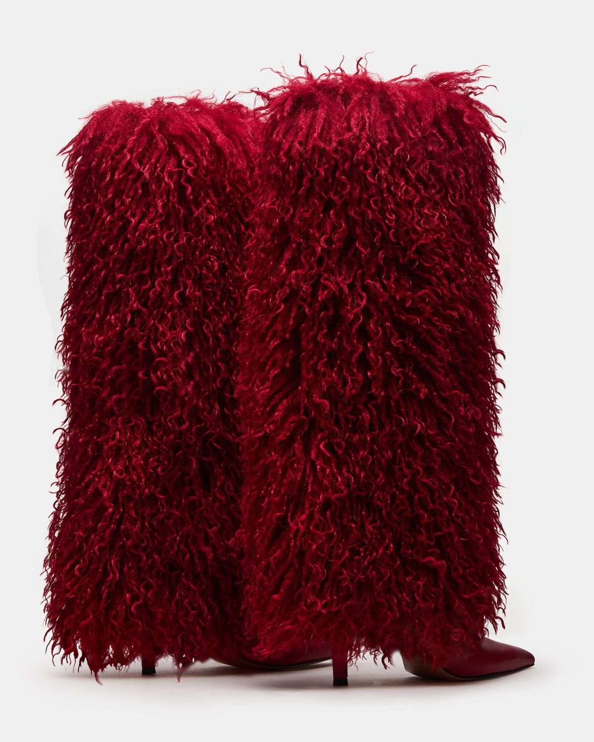 Steve Madden ICON Red Pointed-Toe Faux Fur Knee-High Stiletto Heel Women's Boot