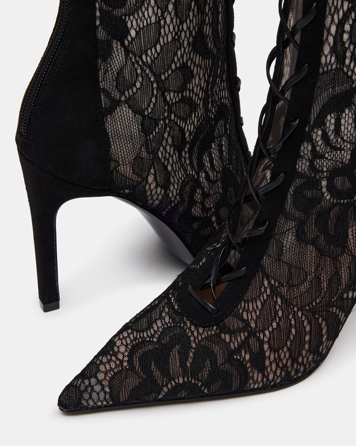 Steve Madden MAXINE Black Lace Pointed-Toe Knee-High Lace-Up Stiletto Women's Boot