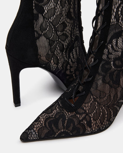 Steve Madden MAXINE Black Lace Pointed-Toe Knee-High Lace-Up Stiletto Women's Boot