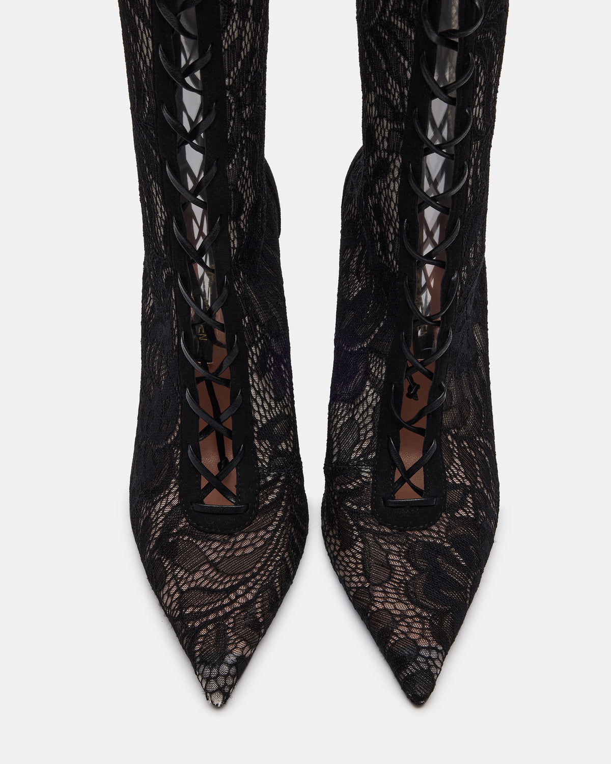 Steve Madden MAXINE Black Lace Pointed-Toe Knee-High Lace-Up Stiletto Women's Boot