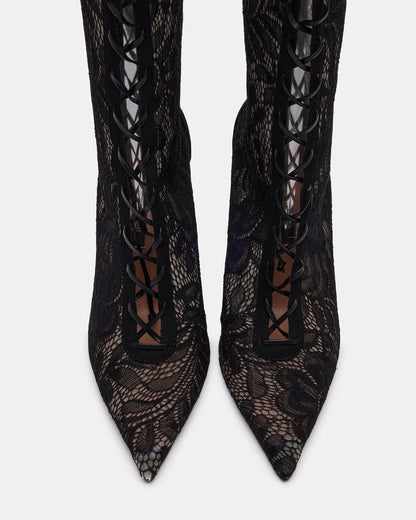 Steve Madden MAXINE Black Lace Pointed-Toe Knee-High Lace-Up Stiletto Women's Boot