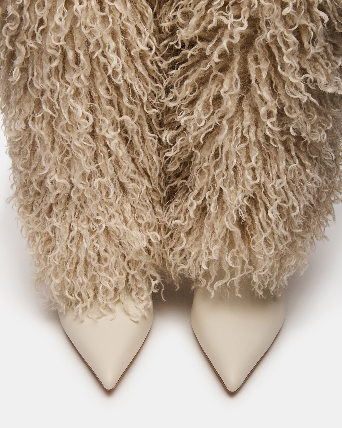 Steve Madden ICON Off-White Pointed-Toe Faux Fur Knee-High Stiletto Heel Women's Boot