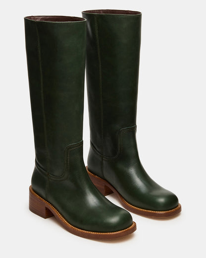 Steve Madden RIGGS Dark Green Leather Square-Toe Women's Boot