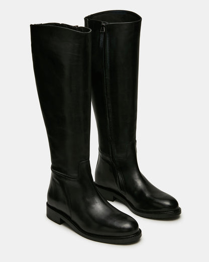 Steve Madden BELMONT Black Leather Knee-High Women's Riding Boot