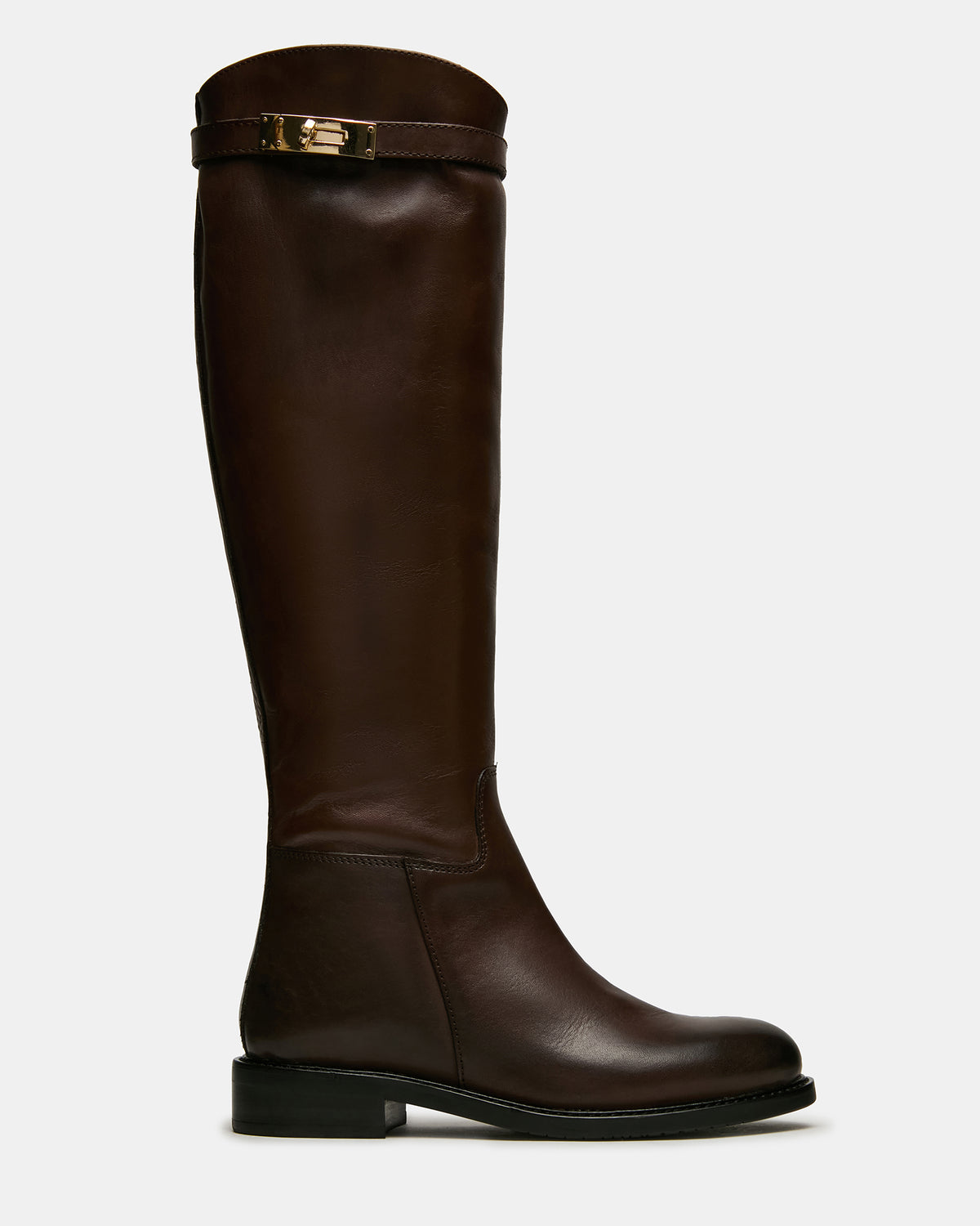 Steve Madden BEXLEY Brown Leather Knee-High Round-Toe Buckle Women's Boot